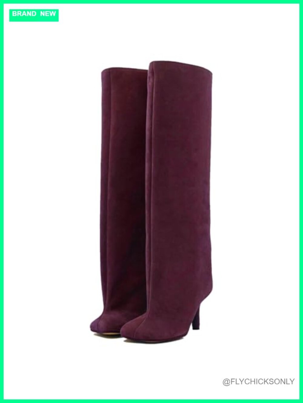 Suede Knee High Boots Square Toe Stiletto Heel Pull On Wide Calf
